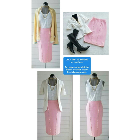 CHANEL vintage 1980's pretty-in-pink "beaded pearl bouclé" skirt fr-38 / us-6 - Picture 4 of 10